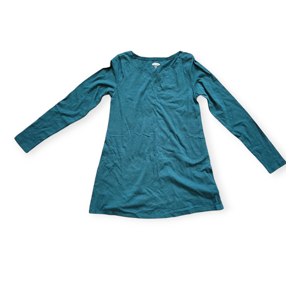 Old Navy Maternity Relaxed Long Sleeve Dark Teal Boatneck Slub Knit Tee Sz XS - Picture 3 of 7
